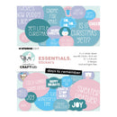 Sticker sheet packaging and preview for Studio Light x Craftab 'Essentials: Stickers' featuring Christmas-themed stickers in pastel colors on a white background.