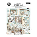 A card making paper pad titled 'Rustic Winter' from Studio 101 Essentials, featuring a collage of vintage-style winter-themed paper designs on a white background.