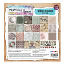 Textures by Lou Collins 'Winter in Bloom' 12x12 inch paper pad packaging, showing a grid of pastel winter-themed pattern sheets and decorative motifs on a kraft-paper style background.