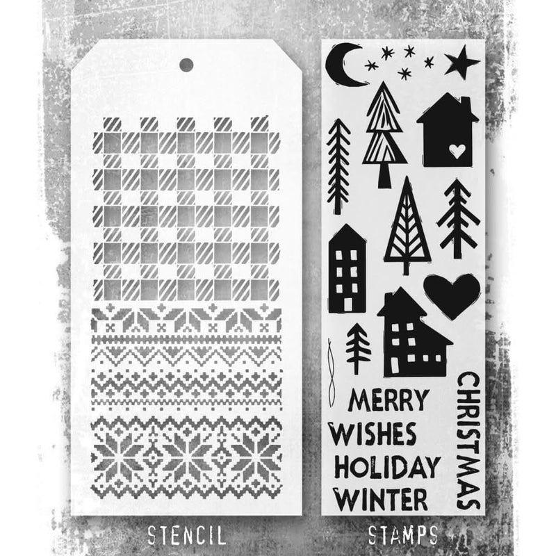 Tim Holtz Mixed-Media Stamps & Stencil - Festive Print