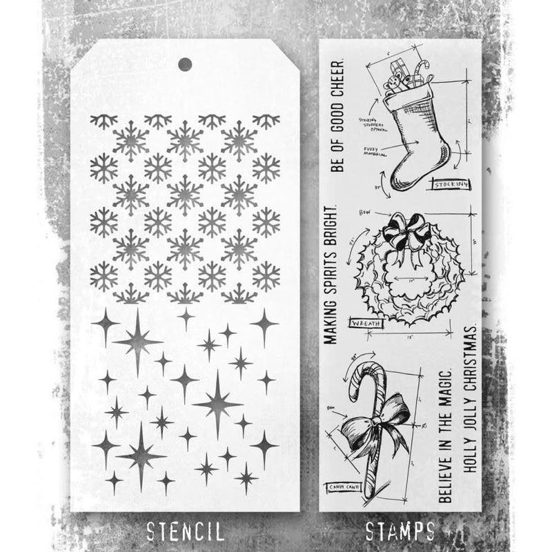 Tim Holtz Mixed-Media Stamps & Stencil - Blueprint Christmas