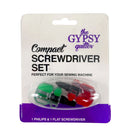 The Gypsy Guitter Compact Screwdriver Set in its original retail blister packaging, containing one green and one red screwdriver.