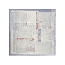 An abstract square cardstock sheet featuring a textured geometric design in shades of gray, white, and muted red, presented on a clean white background.