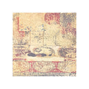 An abstract cardstock featuring a textured collage of beige, red, blue, and brown distressed panels on a white background.