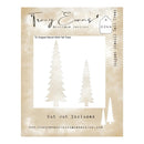 Tracy Evans Boutique Designs stamp stencil package for TE Snippet Stencil SS44 Tall Trees, featuring two large and two small tree stencil previews on a textured beige background.