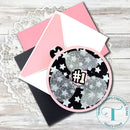 Decorative round card with star pattern and '