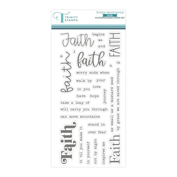 Trinity Stamps 'Simply Sentimental' clear stamp set with 'Faith' text on a white background