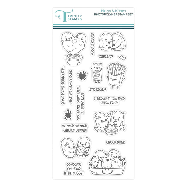 Clear stamp set with cartoon-style illustrations on a white background