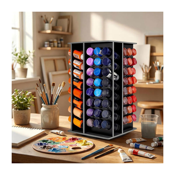 Universal Crafts 360° Rotating Paint Storage Tower - 96 Paint Holder - Black