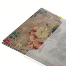 A clear plastic folder or sleeve with a vintage-style floral print insert, photographed on a clean white background.