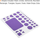Purple stencils with various shapes on a white background