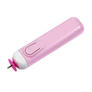A pink handheld electric nail file or trimmer with a white base section, a pink circular attachment, and a single metal pin, shown on a plain white background.