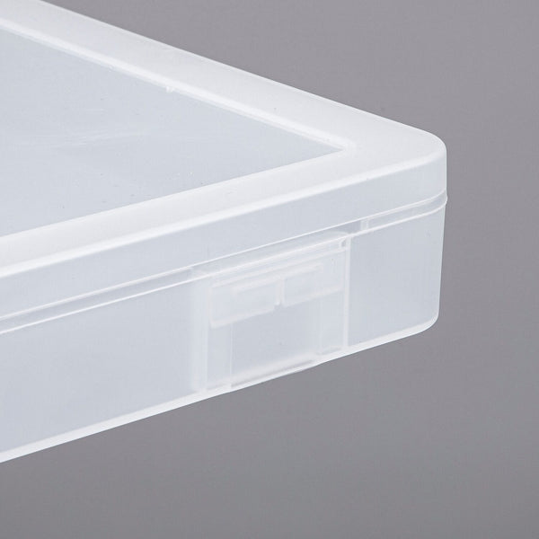 Clear plastic container on a gray background