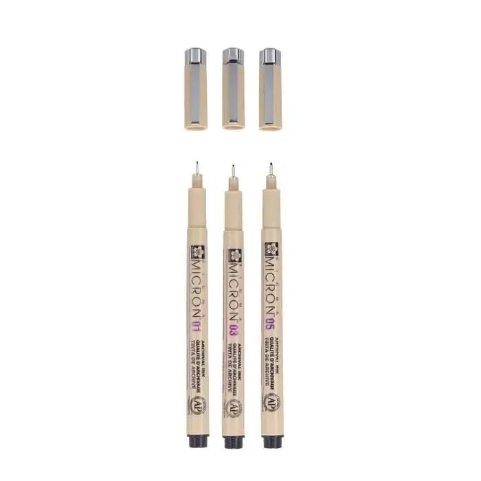 Sakura Pigma Micron 3/Pkg Set - Black - 01, 03, 05
