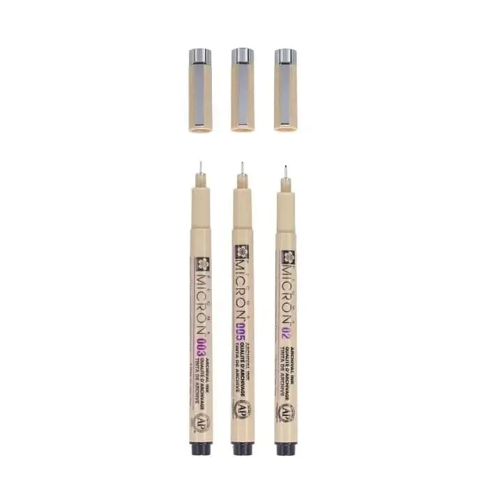 Sakura Pigma Micron 3/Pkg Set - Black - 003, 005, 02