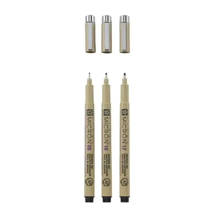 Sakura Pigma Micron 3/Pkg Set - Black - 08, 10, 12
