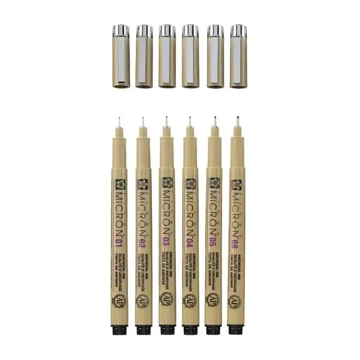 Sakura Pigma Micron Assorted Pens 6/Pkg - Black Set
