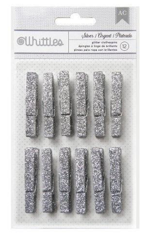 American Crafts Whittles Glitter Clothespins 12PK - Silver