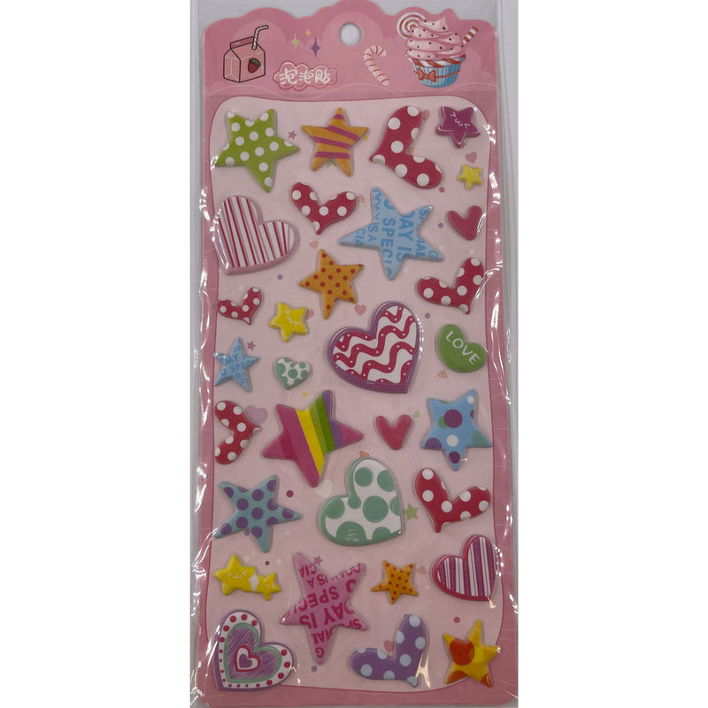Poppy Crafts Puffy Sticker - Colourful Hearts and Stars*