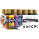 American Crafts 12-piece premium acrylic paint value pack, showing 12 colorful paint bottles with gold caps and a white cardboard backing with product details.