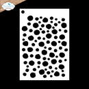 Rectangular stencil with black polka dot pattern on a white background, brand 'Elizabeth Craft Designs' visible.