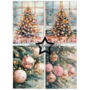 A collage of four Christmas-themed art prints showing decorated trees, wrapped gifts, and hanging ornaments in soft pastel tones, with a central black star and the text 'Paper Favorites' across the middle.