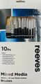 Reeves Mixed Media Brushes Short Handle Set of 10 - No. 2, 3 & 6 Round; No. 6, 8 & 10 Flat; No. 4 Filbert; 30mm Spalter
