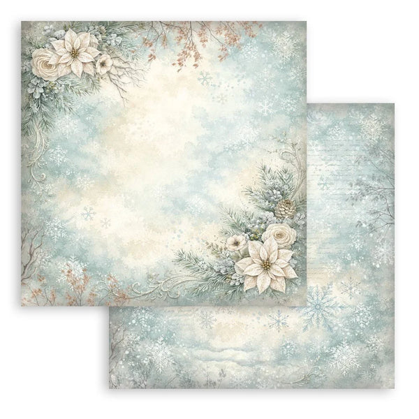 Stamperia Scrapbooking Background Pad 8" x 8" 10 Sheets - White Christmas