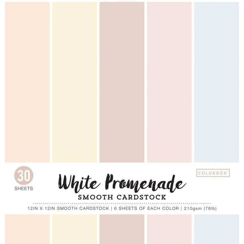 Colorbok 78lb Smooth Cardstock 12inch X12inch 30 pack - White Promenade, 5 Colours/6 Each