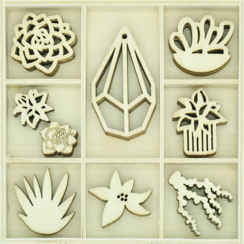 Kaisercraft - Themed Mini Wooden Flourishes 45 per pack - Succulents