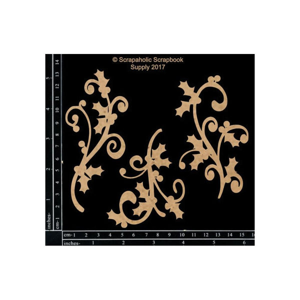 Scrapaholics - Laser Cut Chipboard 1.8mm Thick Holly Flourishes, 3 pack 3.25 inch -5 inch*