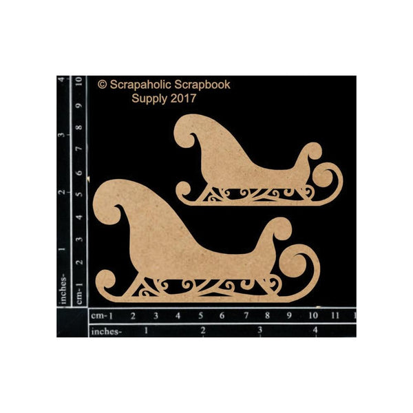 Scrapaholics - Laser Cut Chipboard 1.8mm Thick Sleighs, 2 pack 4 inch X2.25 inch And 3 inch X1.75 inch