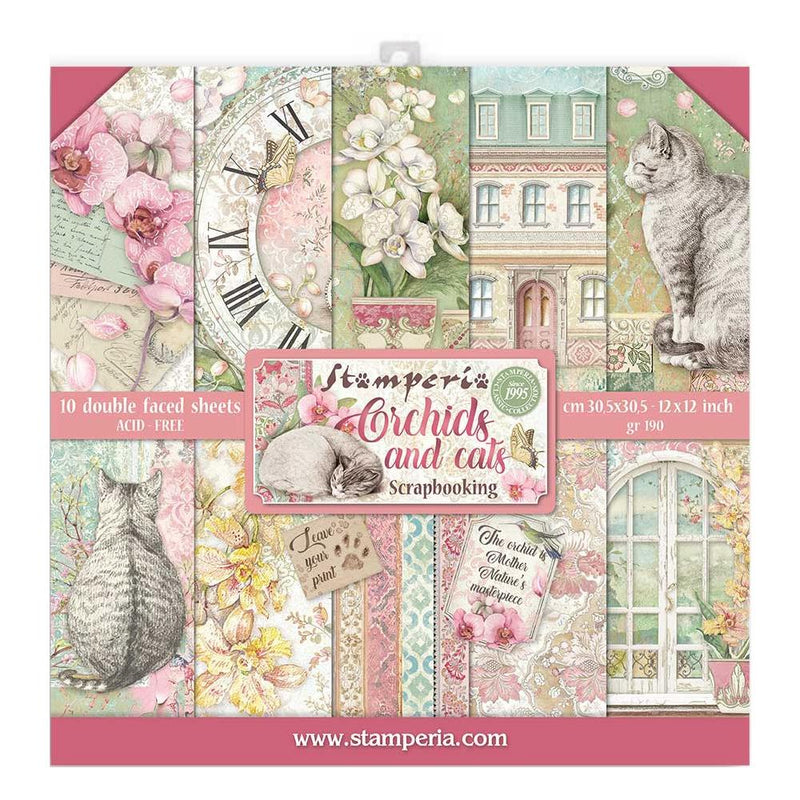 Stamperia Double-Sided Paper Pad 12"X12" 10 pack  Orchids & Cats, 10 Designs/1 Each