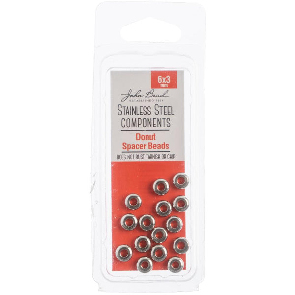 John Bead Stainless Steel Donut Spacer Bead 15 pack - 6x3mm