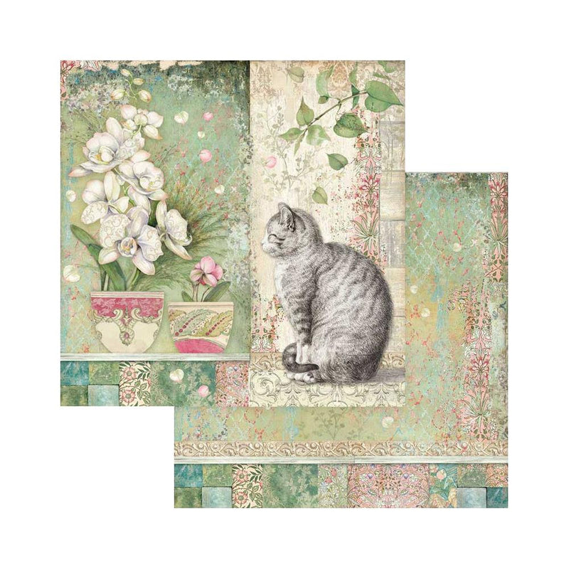 Stamperia Double-Sided Paper Pad 8"X8" 10 pack  Orchids & Cats, 10 Designs/1 Each
