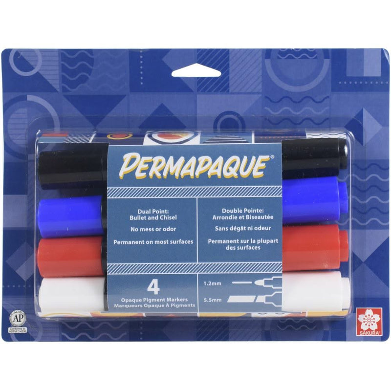 Permapaque Paint Markers Dual Piont 4/Pkg - Black, Red, Blue & White*