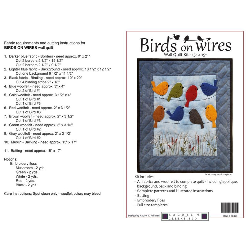 Rachel's Of Greenfield Wall Quilt Pattern - Birds On Wires