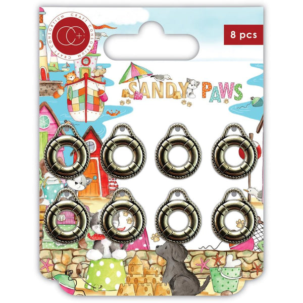 Craft Consortium Sandy Paws Metal Charms 8 pack - Silver Life Rings*