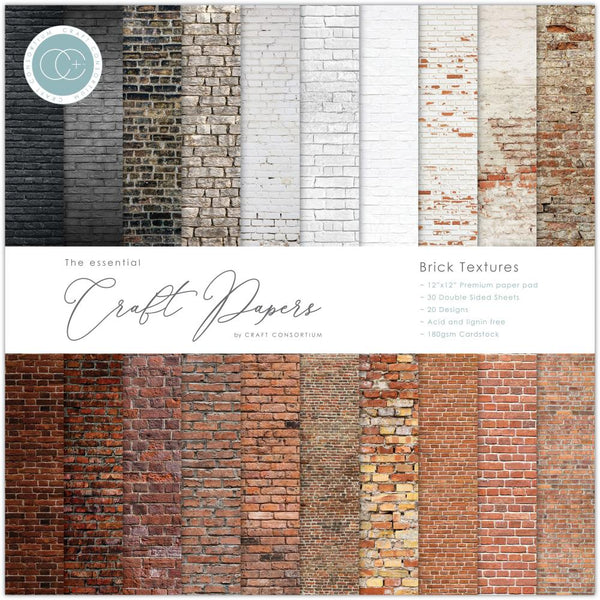 Craft Consortium Double-Sided Paper Pad 12"X12" 30 pack - Brick Textures, 20 Designs