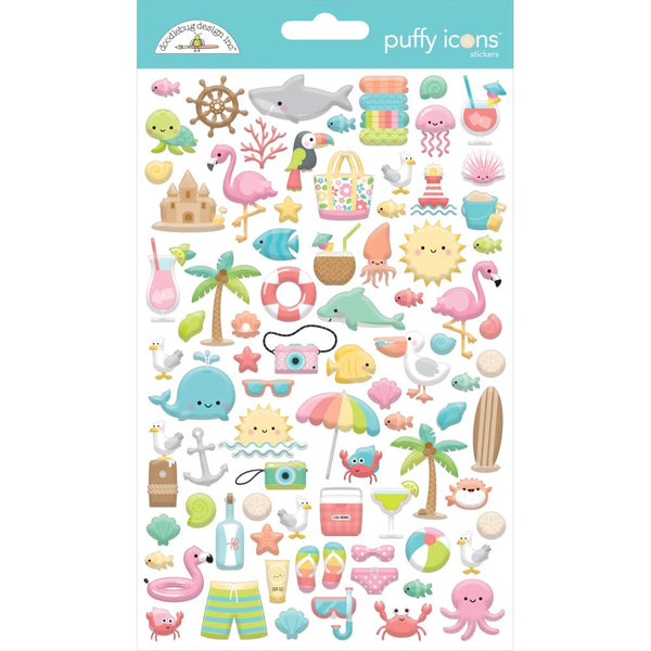 Doodlebug Puffy Stickers - Seaside Summer Icons