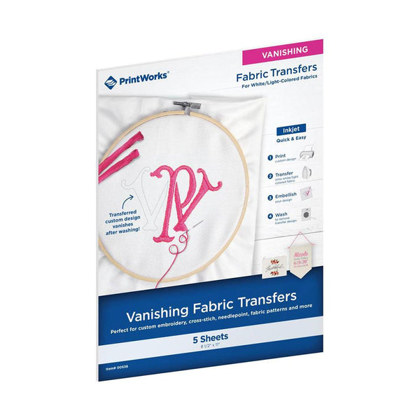 PrintWorks Vanishing Embroidery Fabric Transfer Sheets 5/Pk - 8.5"X11" For Light Fabrics