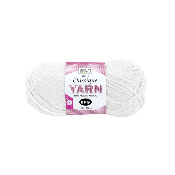 Birch Creative Classique Knitting Yarn - White 100g