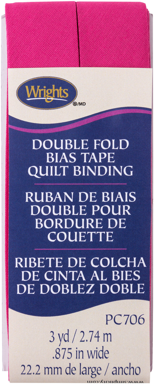 Wrights Double Fold Quilt Binding .875"X3yd - Hot Magenta