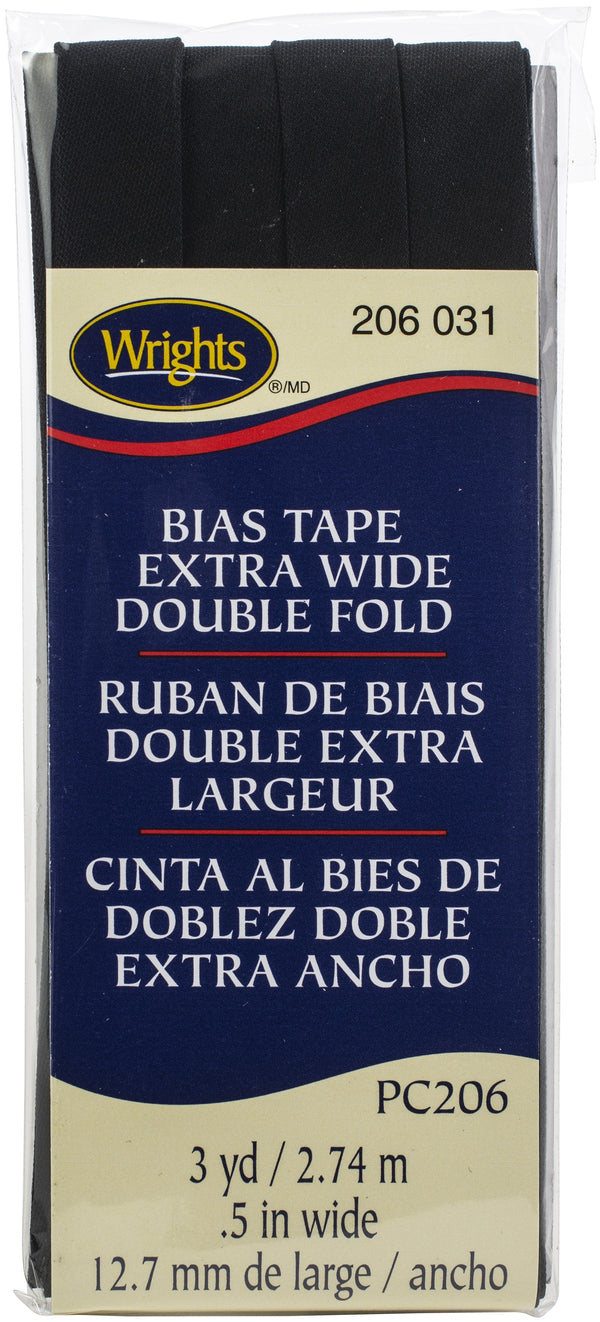 Wrights Double Fold Bias Tape .5"X3yd - Black*