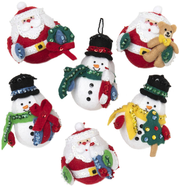 Bucilla Felt Ornaments Applique Kit Set Of 6 Roly Poly Christmas