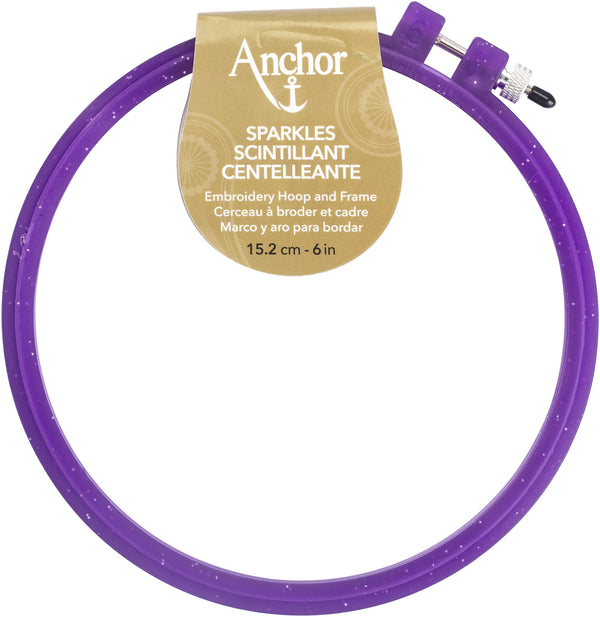Anchor Sparkle 6"Plastic Embroidery Hoop - Assorted Colours