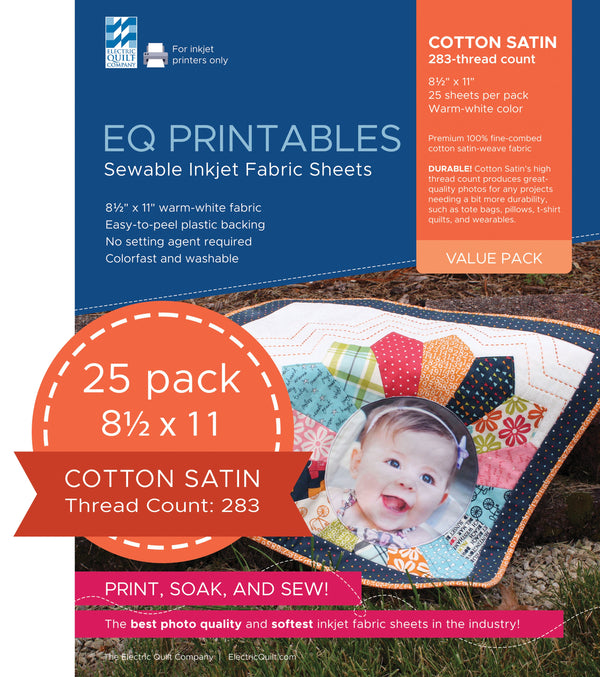 EQ Inkjet Printable Cotton Satin Fabric Sheets 8.5"x11" 25/Pkg*