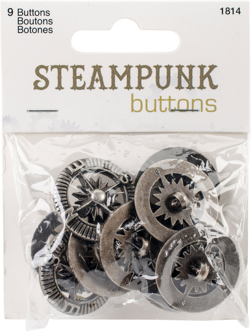 Blumenthal Steampunk Buttons Antique Silver Compass 9/Pkg