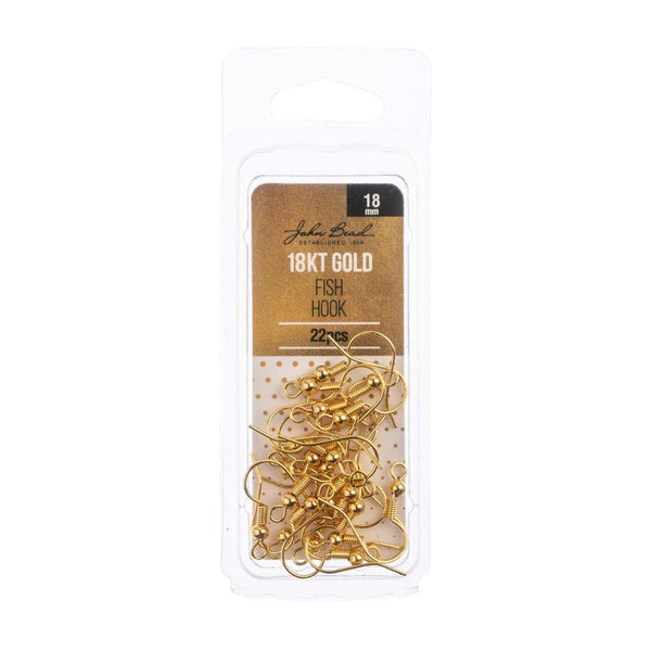 Earring Fish Hook 18mm 22/Pkg 18kt Gold Plated*