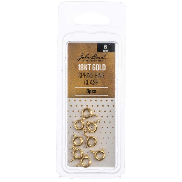 John Bead Spring Ring Clasp 6mm 8 pack - 18kt Gold Plated*